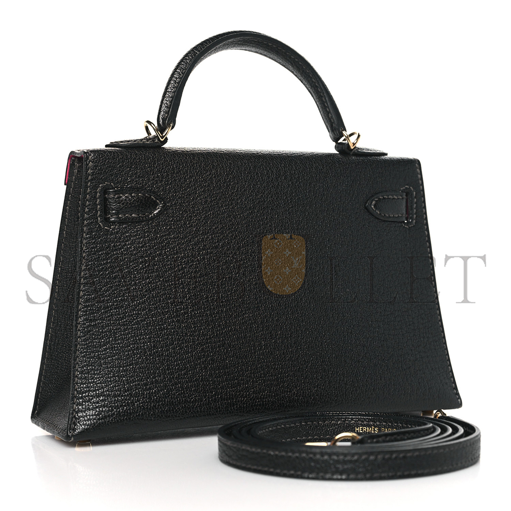 HERMÈS MASTER CHEVRE MYSORE HORSESHOE MINI KELLY II SELLIER BLACK ROSE MEXICO (19*12*5.5cm)